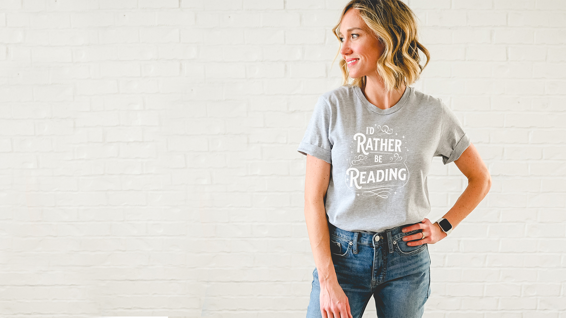 Woman in Gray I'd Rather Be Reading T-Shirt